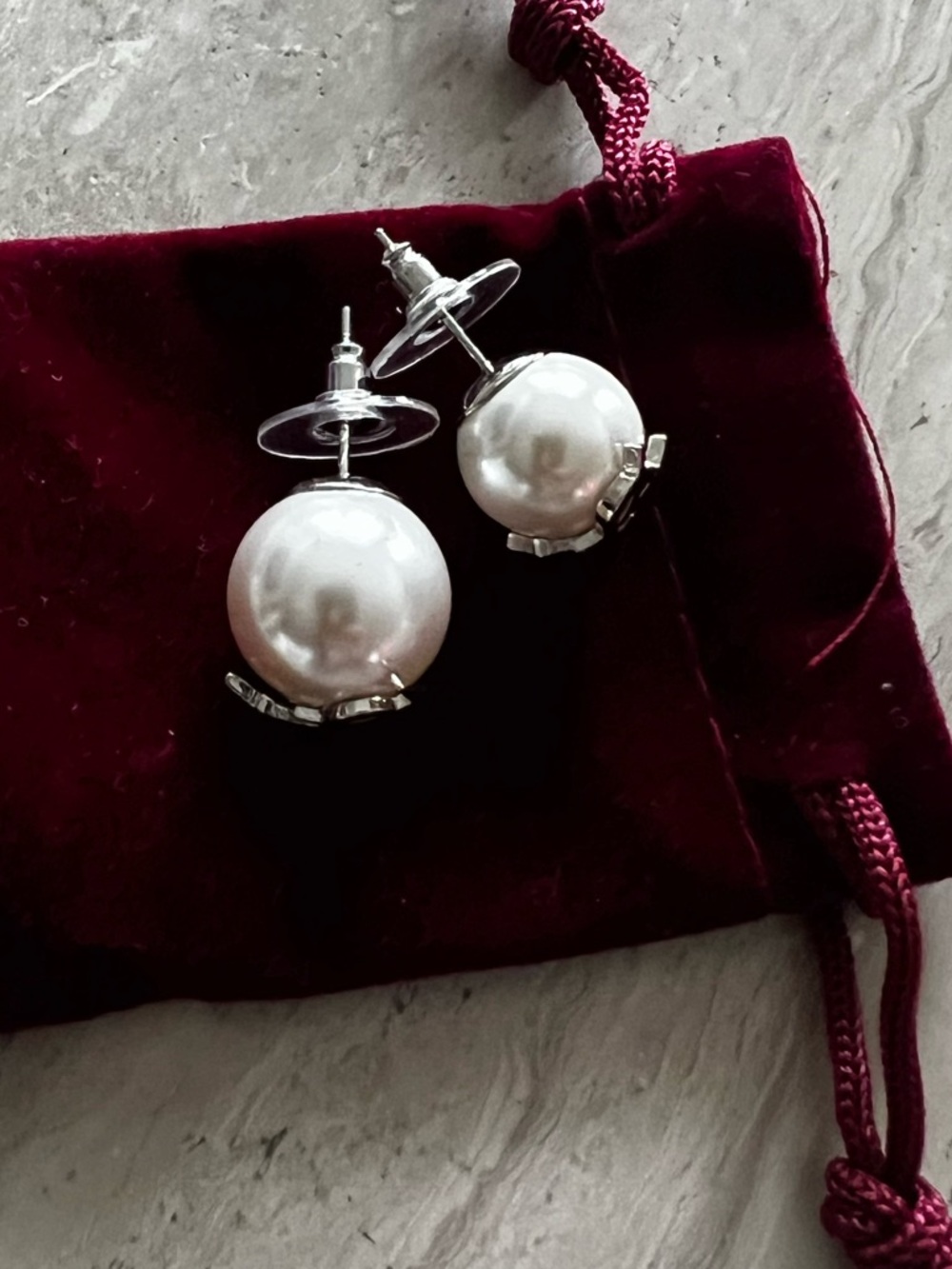 Yves Saint Laurent Silver and White Pearl Drop Earrings